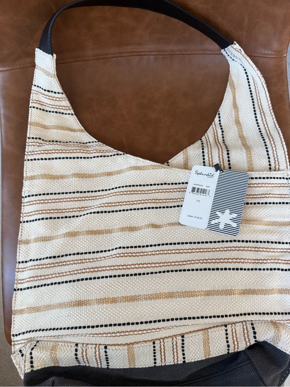 Splendid Cream, Tan & Black Striped Shoulder Bag